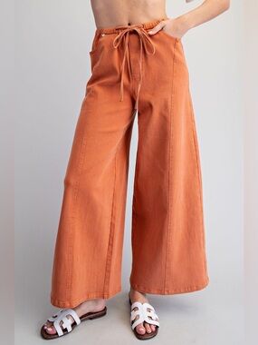 Wide Leg Slouchy Drawstring Waist Denim Pants - eesome